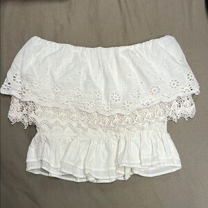 American Eagle Outfitters White Ruffled Off-Shoulder Blouse